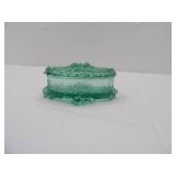 Vintage Fenton Opalescent Green Glass Oval Trinket Box with Lid