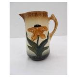 Vintage Majolica Art Pottery Pitcher with a Raised Tulip Design. Earthenware
