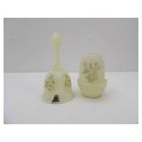Vintage Fenton "Daisies on Custard" Satin Glass Bell and Fairy Lamp