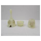 Vintage Fenton "Daisies on Custard" Satin Glass Bell and Fairy Lamp