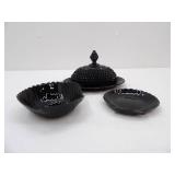 Arcoro? Black Shell Bowls, Indiana Glass? Diamond point Black Butter Dish