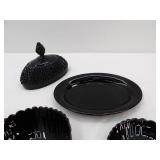 Arcoro? Black Shell Bowls, Indiana Glass? Diamond point Black Butter Dish