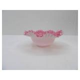 Vintage Fenton Peach Crest of Silver Crest Ruffled Milk Glass Bowl.