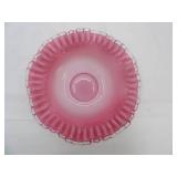 Vintage Fenton Peach Crest of Silver Crest Ruffled Milk Glass Bowl.