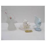 Satin Glass Bird Figurine-Hand-painted; White Glass Dove Figurine-cobalt blue eyes and swirl-hand-blown; Vintage Snuggling Cats-Bone China signed w/tag George Good