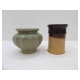 Vintage Haeger Vase/Planter ribbed green, Pottery spoon Holder