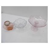 Pink Glass Compote Shell Design, Victorian Pink Glass Jar and More