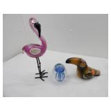Hand-Blown Pink Flamingo Figurine, Mexican Talavera Ceramic Tucan Figurine, Dynasty Gallery Jellyfish Glass Paperweight