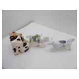 Vintage Ceramic Easter Rabbit with Flowers, Frieda Cow Creamer, Holstein Napkin Holder