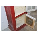 Vintage Tall Red and White Pie Safe Cabinet with Tin Panel
