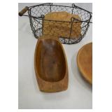 Mixed Lot Wooden Bowls and Wire Baskets - Kitchen/Home Decor (5 Pieces)