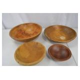 Set of 4 Vintage Wooden Bowls - Assorted Sizes