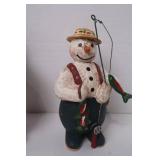 Christmas Snowman Figurine Pair in Red Wagon Holiday Decor Set