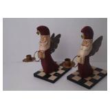 Pair of Santa Angel Candle Holder Figures, Folk Art Christmas Decor