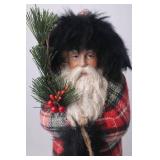 Christmas Santa Decor Figurine with Plaid Cloak and Bell