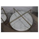 Modern Glass and Faux Marble Round Coffee Table and Side Table Set