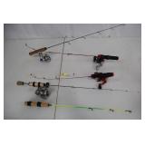 Lot of 4 Ice Fishing Rods and Reels - 13 White Noise, Jason Mitchell Meat Stick, Pro Series, OptiMax