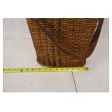 Wicker Basket with Lid & Leather Strap - Vintage Hamper