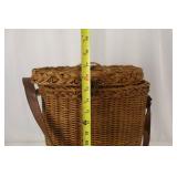 Wicker Basket with Lid & Leather Strap - Vintage Hamper