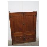 Oak Pantry Cabinet - Vintage Four-Door Cupboard with Iron Hinges