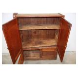 Oak Pantry Cabinet - Vintage Four-Door Cupboard with Iron Hinges