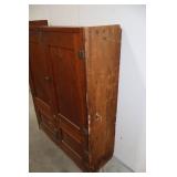 Oak Pantry Cabinet - Vintage Four-Door Cupboard with Iron Hinges