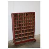 Vintage Red Wooden Grid Cubby Shelf