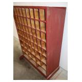 Vintage Red Wooden Grid Cubby Shelf