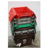 Stackable Plastic Crates - Red, Gray, Green & Brown