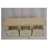 Three-Drawer Carved Wood Storage Chest - Distressed Cream Finish