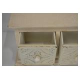 Three-Drawer Carved Wood Storage Chest - Distressed Cream Finish