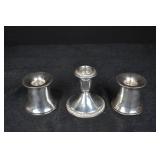 Three-Piece Weighted Sterling Candle Holder Set