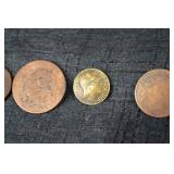 Copper Pennies & Small Gold-Toned Coin - Loose Coin Lot