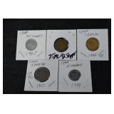 Spain Franco Era Coins - 50 Céntimos, 1 Peseta, 5 Pesetas, 10 Céntimos