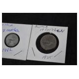 Austria Coins - 7 Groschen 1906 & 2 Groschen 1952 & 2 Groschen 1954 & 10 Groschen 1925