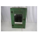 Green Metal Wall Cabinet - Glass Front Door, 2 Shelves
