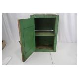 Green Metal Wall Cabinet - Glass Front Door, 2 Shelves