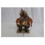 Scarecrow Figure - Handmade Burlap-Head Doll, Orange Plaid Shirt, Brown Plaid Pants with Suspenders