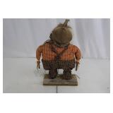 Scarecrow Figure - Handmade Burlap-Head Doll, Orange Plaid Shirt, Brown Plaid Pants with Suspenders