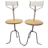 LL  - Pair of Floor Lamp Tables with Wicker Shelf and Tripod Base