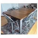 K - Sensational Dining Table with 6 Gray Windsor-Style Chairs