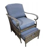 G - Hampton Bay Patio Chairs with Built-in Ottomans and Glass Top Table