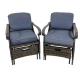 G - Hampton Bay Patio Chairs with Built-in Ottomans and Glass Top Table