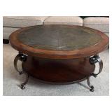 FR - Round Coffee Table with Slate Tile Top and Metal Accents
