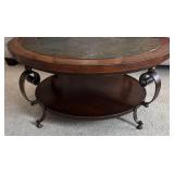 FR - Round Coffee Table with Slate Tile Top and Metal Accents