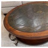 FR - Round Coffee Table with Slate Tile Top and Metal Accents