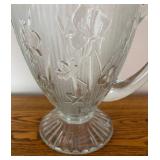 DR - Vintage Iris and Herringbone Glass Pitcher, Covered Dish and Bowl