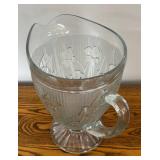 DR - Vintage Iris and Herringbone Glass Pitcher, Covered Dish and Bowl