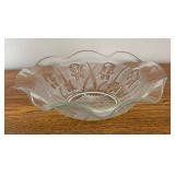 DR - Vintage Iris and Herringbone Glass Pitcher, Covered Dish and Bowl