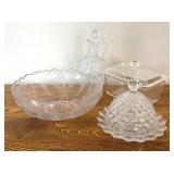 DR - Vintage Crystal and Glass Etched Bowl Covered Butter Dish, Cruet and More